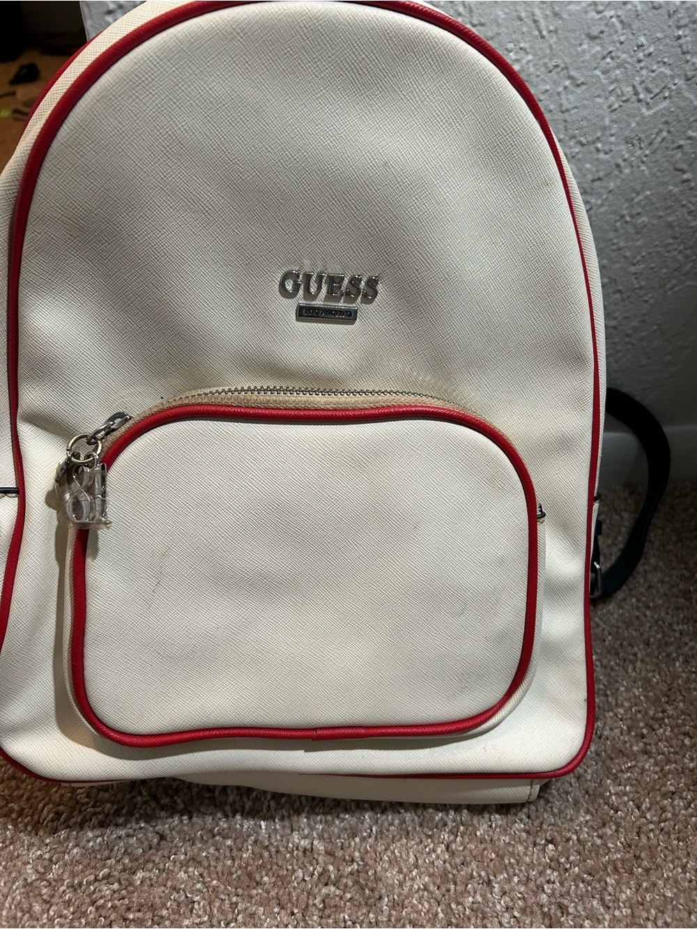 GUESS Cream Backpack with Red Piping